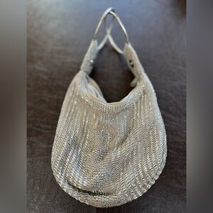 SHIRALEAH of Chicago Sparkly silver beaded wristlet bag w/Snap, Zipper. LIKE NEW